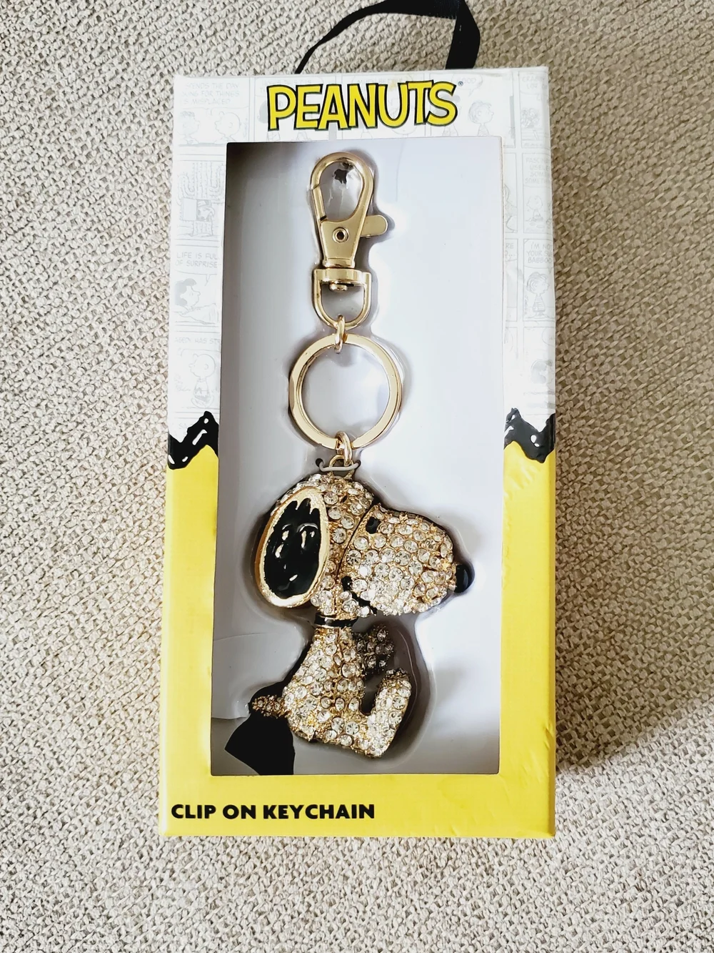 Peanuts Snoopy 3D Crystal Rhinestone Pave Clip On Keychain Bag Charm
